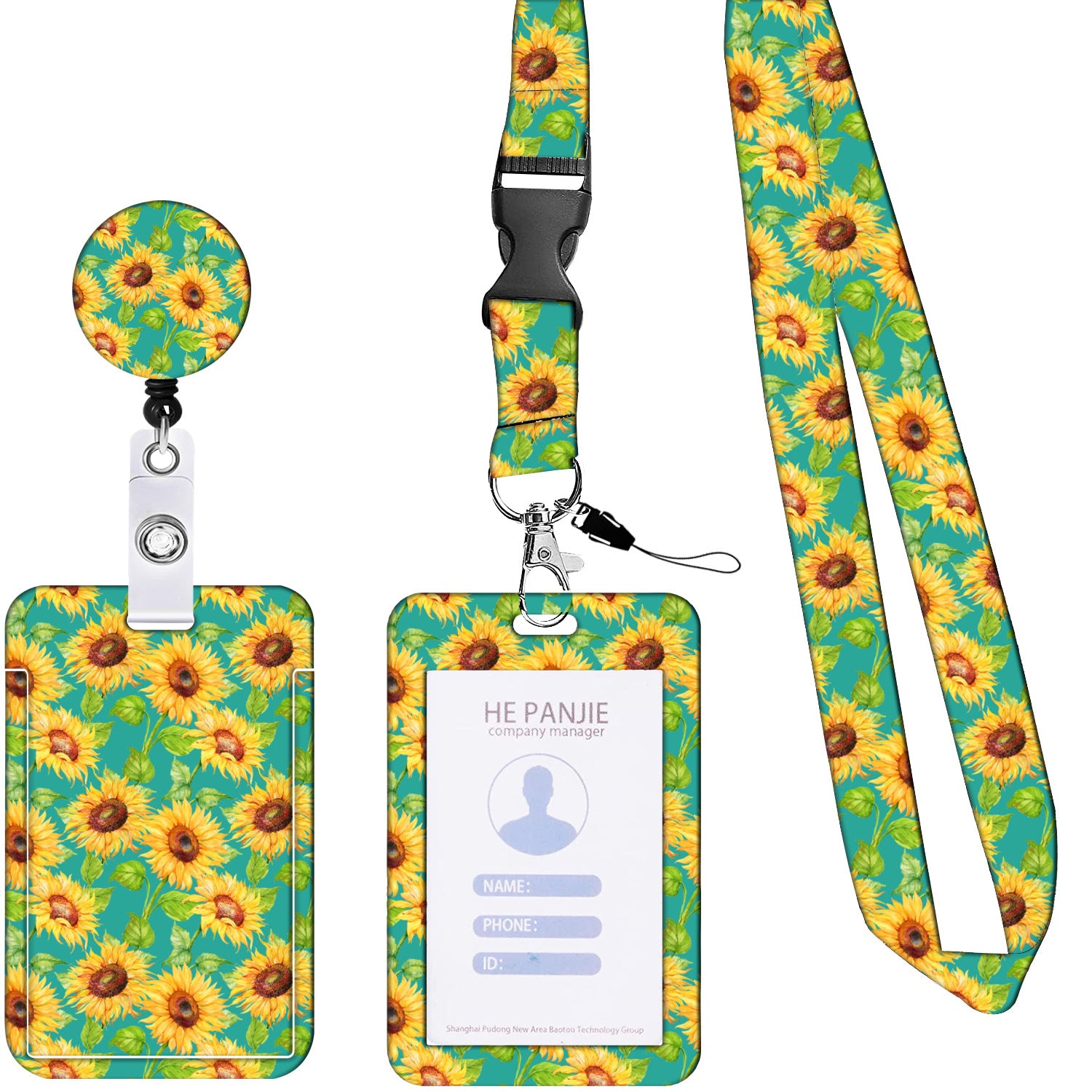 Wholesale Polyester Summer Sunflower Easy-to-pull Card Holder Key Chain